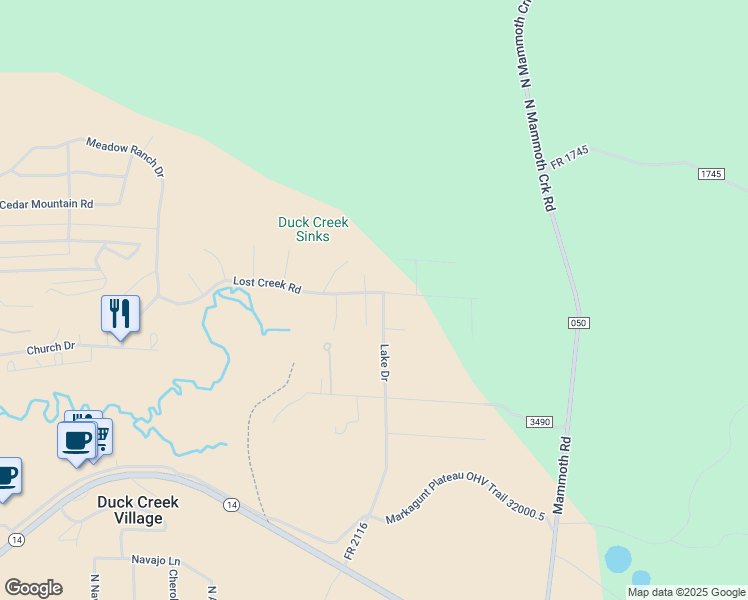 map of restaurants, bars, coffee shops, grocery stores, and more near 1380 Lost Creek Road in Duck Creek Village