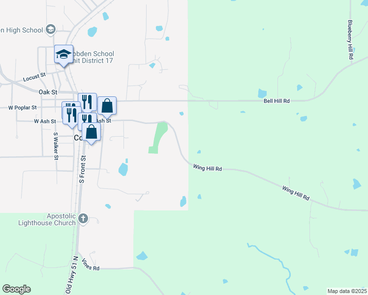 map of restaurants, bars, coffee shops, grocery stores, and more near 400 East Ash Street in Cobden