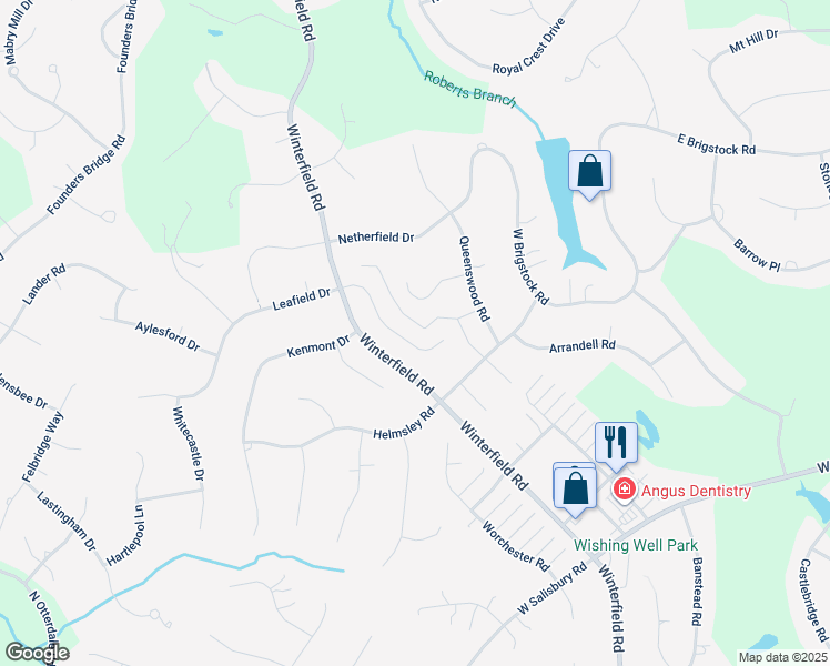 map of restaurants, bars, coffee shops, grocery stores, and more near 2641 Leafield Terrace in Midlothian