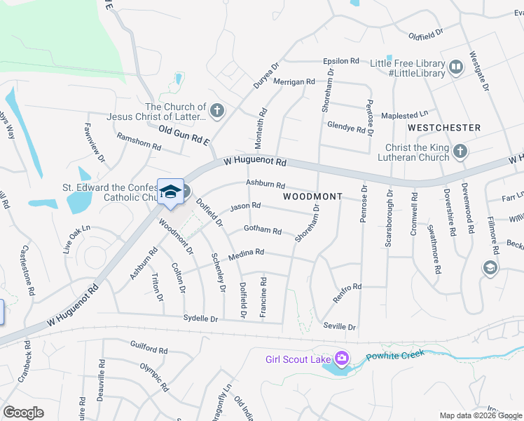 map of restaurants, bars, coffee shops, grocery stores, and more near 10372 Jason Road in Richmond