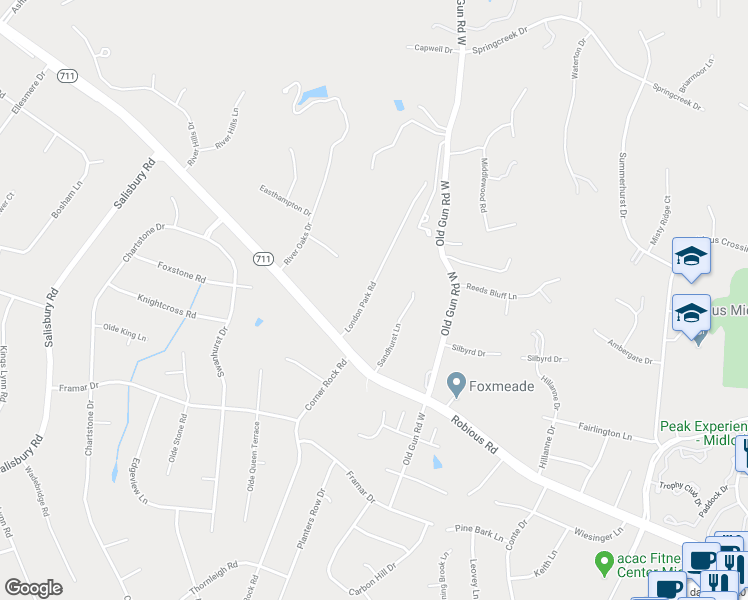map of restaurants, bars, coffee shops, grocery stores, and more near 2723 London Park Drive in Midlothian