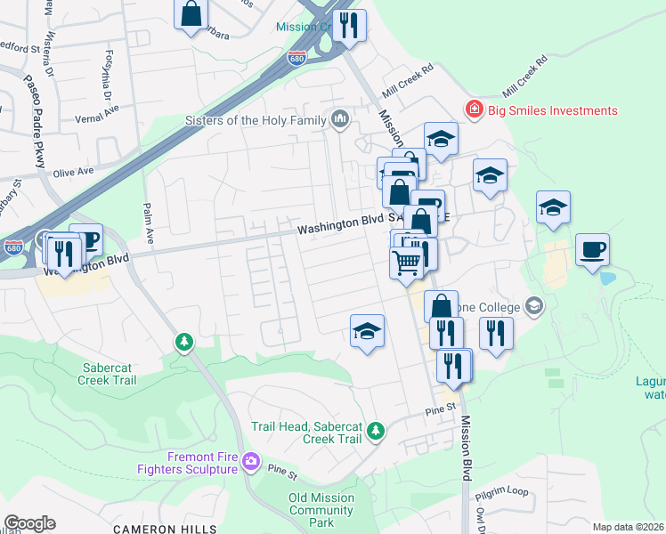 map of restaurants, bars, coffee shops, grocery stores, and more near 357 Ohlones Street in Fremont
