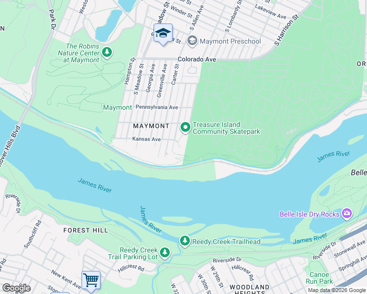map of restaurants, bars, coffee shops, grocery stores, and more near 1506 Kansas Avenue in Richmond