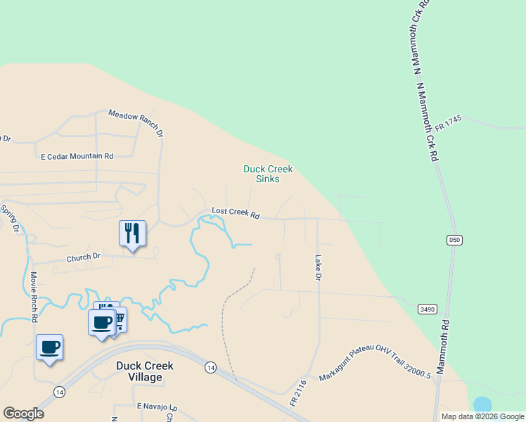 map of restaurants, bars, coffee shops, grocery stores, and more near 1245 Lost Creek Road in Duck Creek Village
