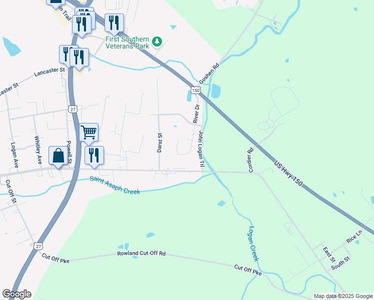 map of restaurants, bars, coffee shops, grocery stores, and more near 214 River Drive in Stanford