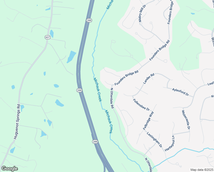 map of restaurants, bars, coffee shops, grocery stores, and more near 2219 Founders Bridge Road in Midlothian