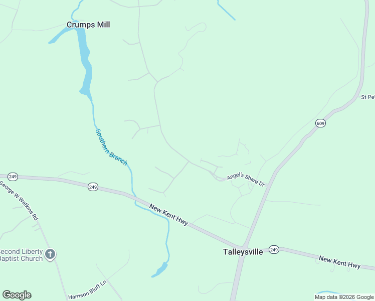 map of restaurants, bars, coffee shops, grocery stores, and more near 8957 Angel's Share Drive in New Kent