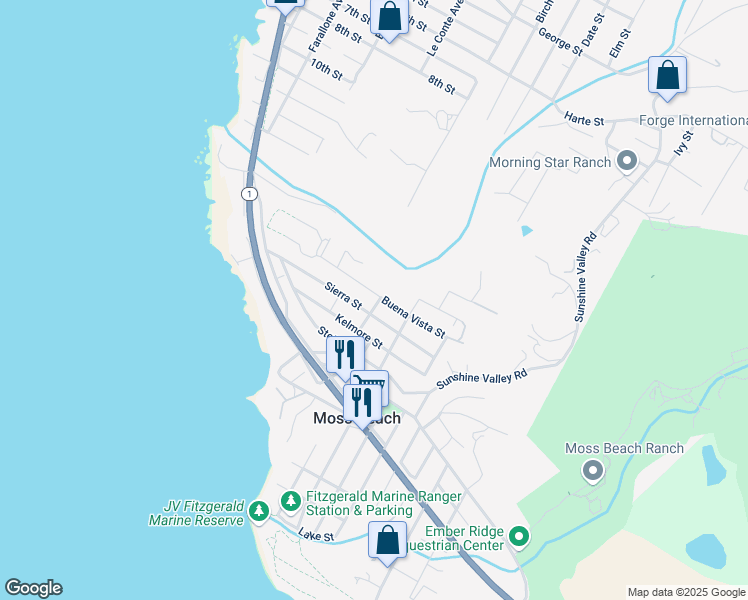 map of restaurants, bars, coffee shops, grocery stores, and more near 690 Buena Vista Street in Moss Beach