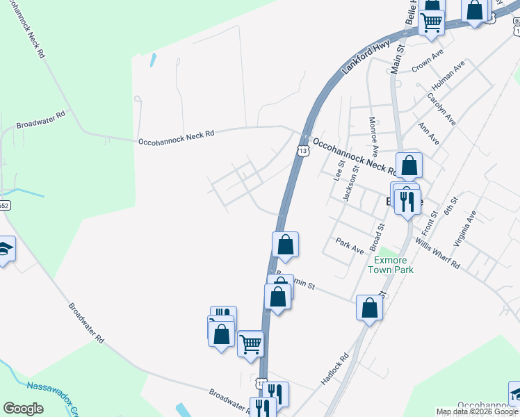 map of restaurants, bars, coffee shops, grocery stores, and more near 3301 Frederick Douglass Road in Exmore