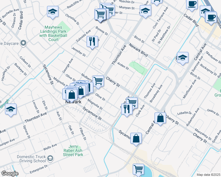 map of restaurants, bars, coffee shops, grocery stores, and more near 6623 Graham Avenue in Newark