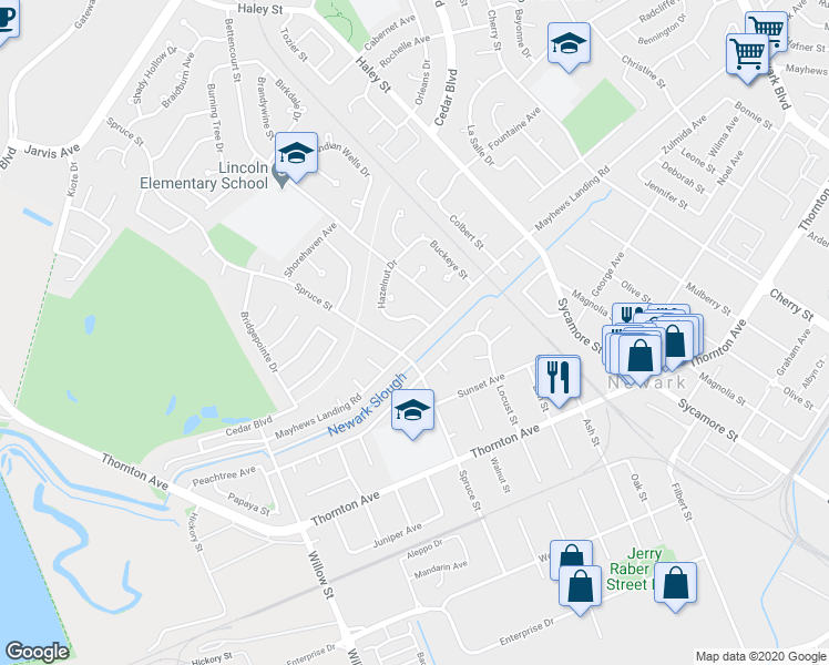 map of restaurants, bars, coffee shops, grocery stores, and more near 7921 Mayhews Landing Road in Newark
