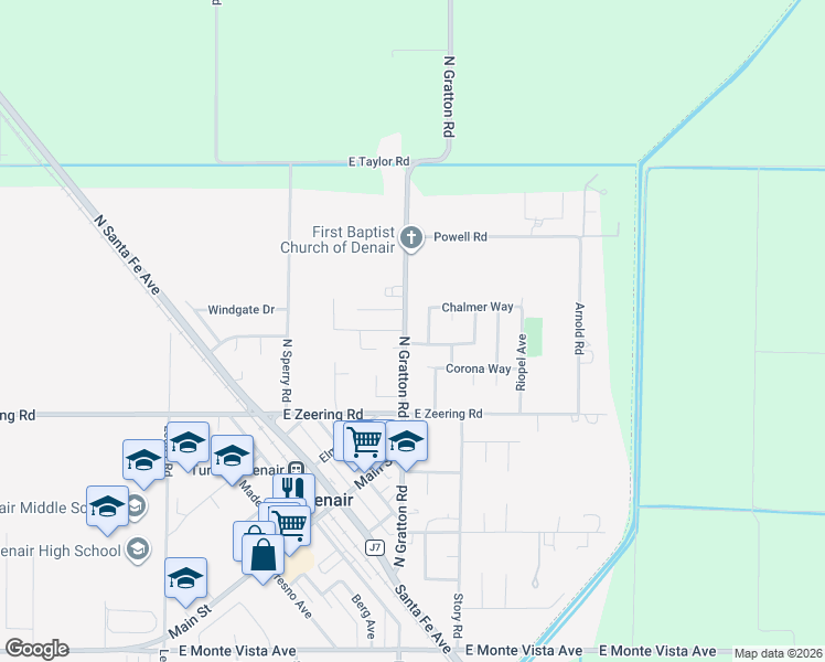 map of restaurants, bars, coffee shops, grocery stores, and more near 4206 N Gratton Rd in Denair