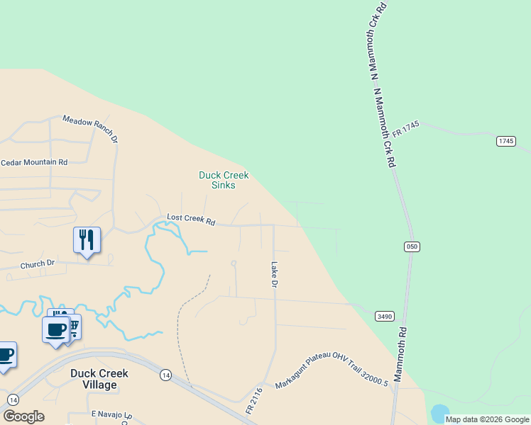 map of restaurants, bars, coffee shops, grocery stores, and more near 4120 North Bat Masterson Road in Duck Creek Village