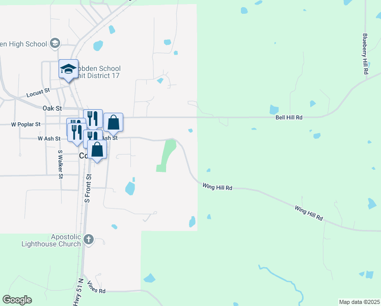 map of restaurants, bars, coffee shops, grocery stores, and more near 400 East Ash Street in Cobden