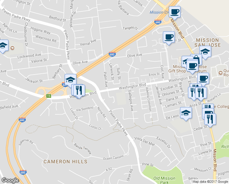 map of restaurants, bars, coffee shops, grocery stores, and more near 928 Washington Boulevard in Fremont