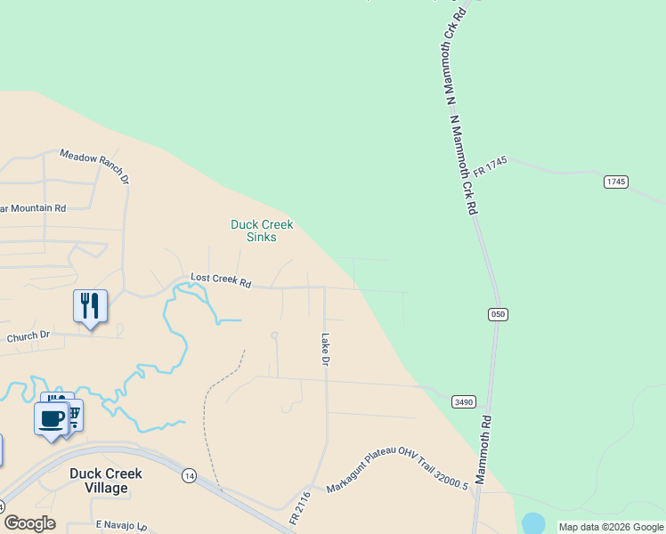 map of restaurants, bars, coffee shops, grocery stores, and more near 1420 Woodchuck Road in Duck Creek Village