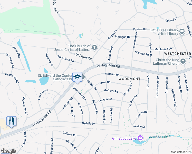 map of restaurants, bars, coffee shops, grocery stores, and more near 10533 Ashburn Road in Richmond
