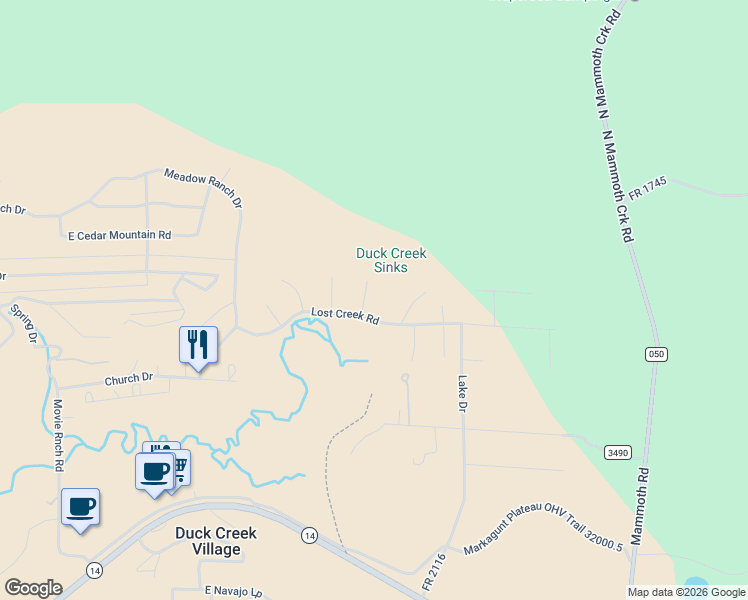 map of restaurants, bars, coffee shops, grocery stores, and more near 1245 Lost Creek Road in Duck Creek Village