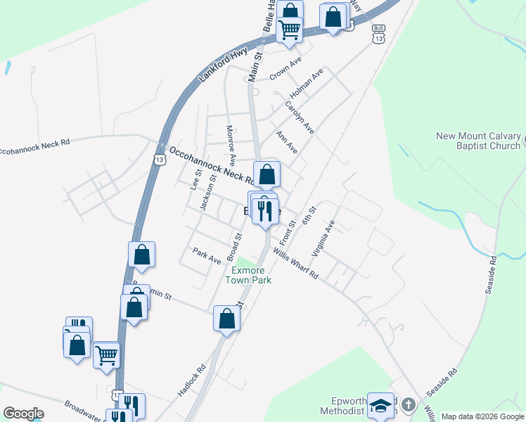 map of restaurants, bars, coffee shops, grocery stores, and more near in Exmore