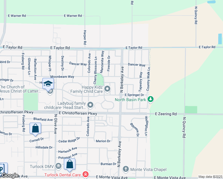 map of restaurants, bars, coffee shops, grocery stores, and more near 4204 Silver Lupine Drive in Turlock