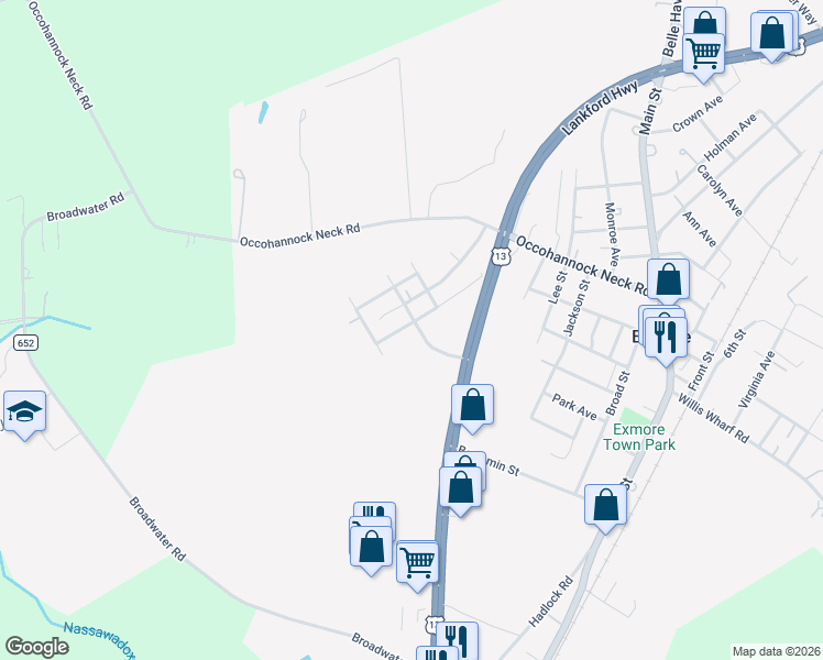 map of restaurants, bars, coffee shops, grocery stores, and more near 3301 Frederick Douglass Road in Exmore