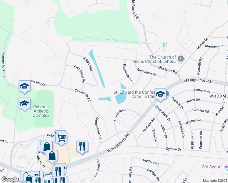 map of restaurants, bars, coffee shops, grocery stores, and more near 2900 Fincastle Court in Midlothian
