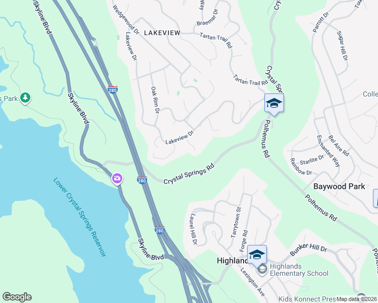 map of restaurants, bars, coffee shops, grocery stores, and more near 30 Calaveras Court in Hillsborough