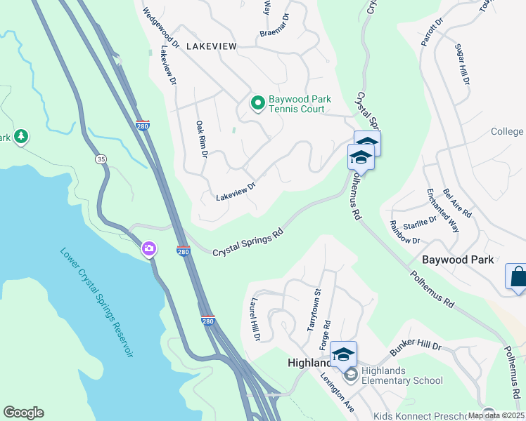 map of restaurants, bars, coffee shops, grocery stores, and more near 45 Calaveras Court in Hillsborough