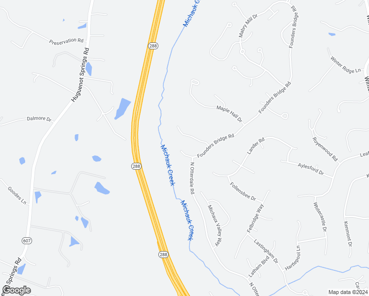 map of restaurants, bars, coffee shops, grocery stores, and more near 2212 Founders Bridge Road in Midlothian