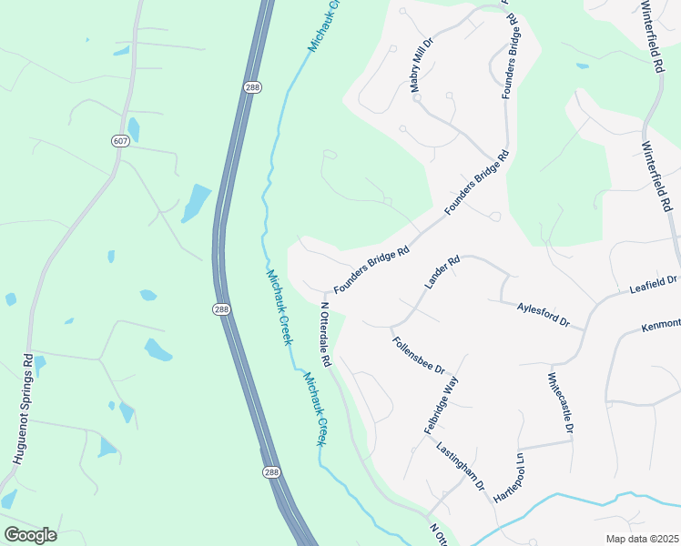map of restaurants, bars, coffee shops, grocery stores, and more near 16109 Founders Bridge Terrace in Midlothian