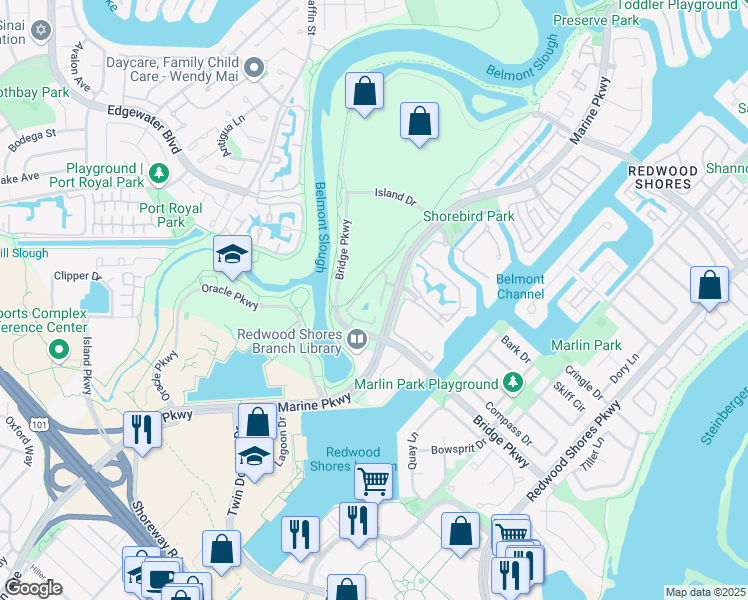 map of restaurants, bars, coffee shops, grocery stores, and more near 441 Cork Harbour Circle in Redwood City