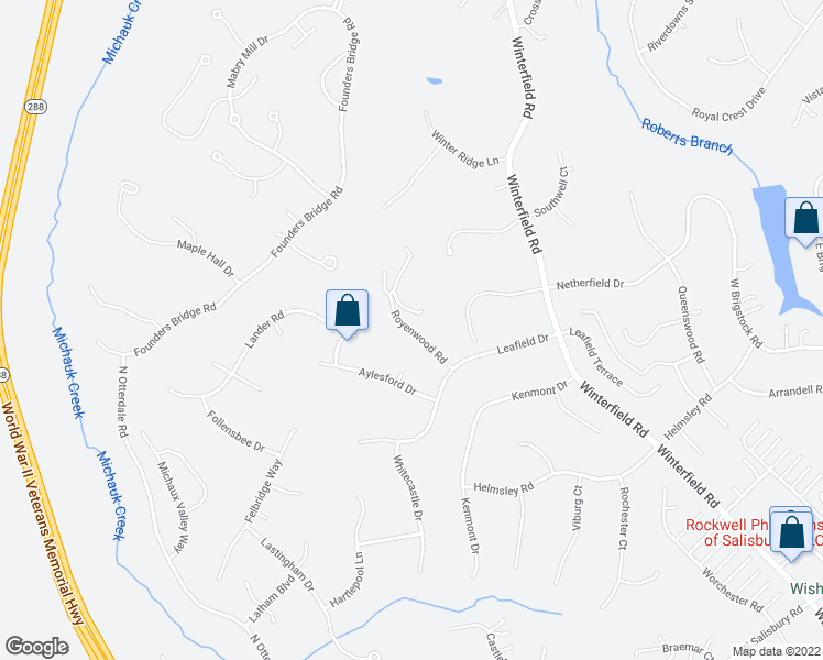 map of restaurants, bars, coffee shops, grocery stores, and more near 2729 Royenwood Road in Midlothian