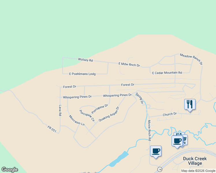 map of restaurants, bars, coffee shops, grocery stores, and more near 350 Forest Drive in Duck Creek Village