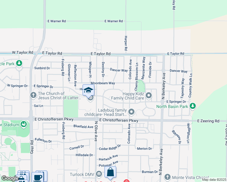 map of restaurants, bars, coffee shops, grocery stores, and more near 4272 Bardini Way in Turlock