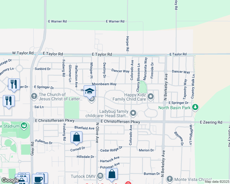 map of restaurants, bars, coffee shops, grocery stores, and more near 4272 Bardini Way in Turlock