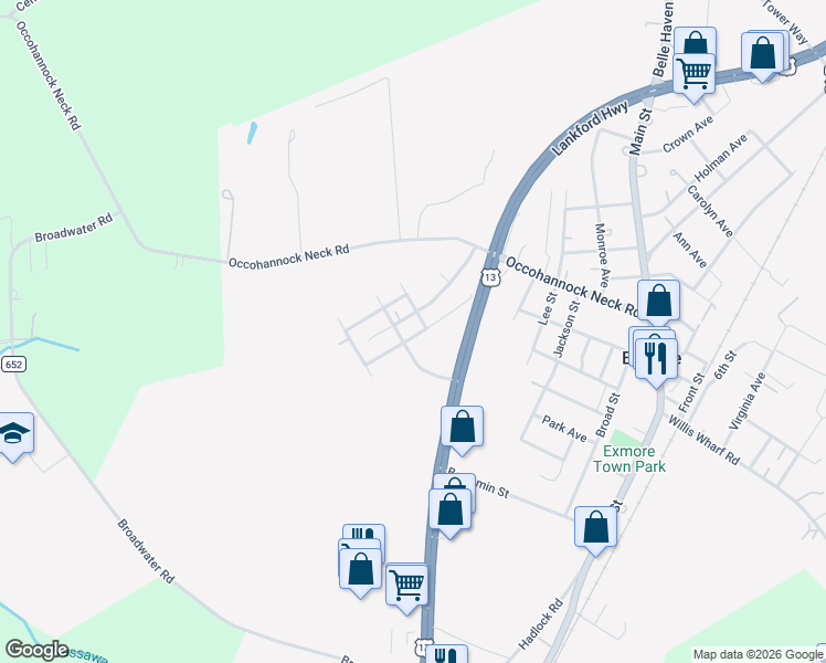 map of restaurants, bars, coffee shops, grocery stores, and more near 3261 Westmore Road in Exmore