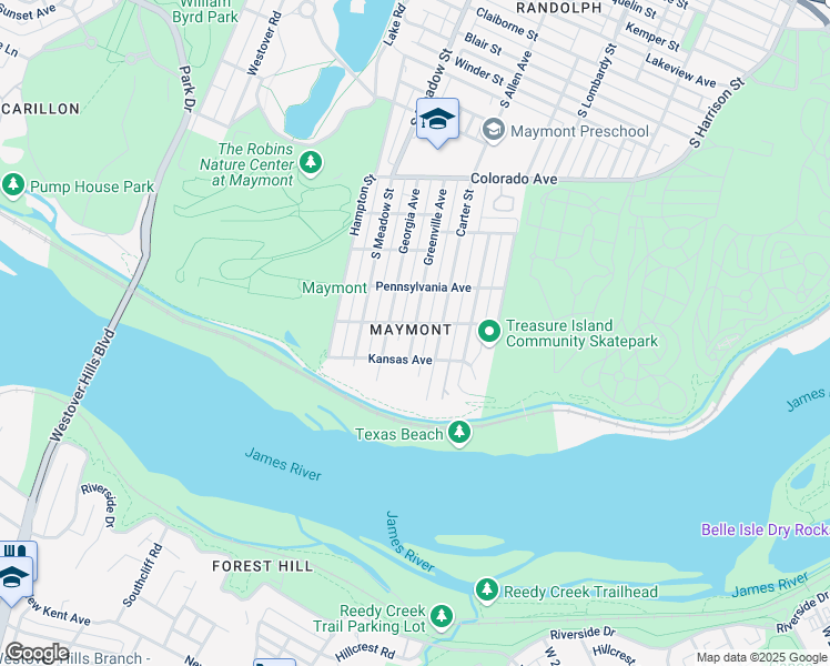 map of restaurants, bars, coffee shops, grocery stores, and more near in Richmond