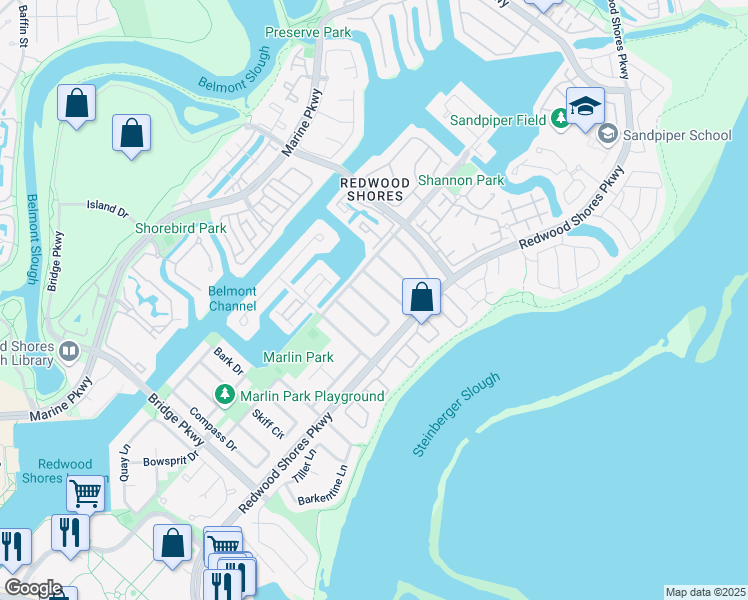 map of restaurants, bars, coffee shops, grocery stores, and more near 578 Keelson Circle in Redwood City