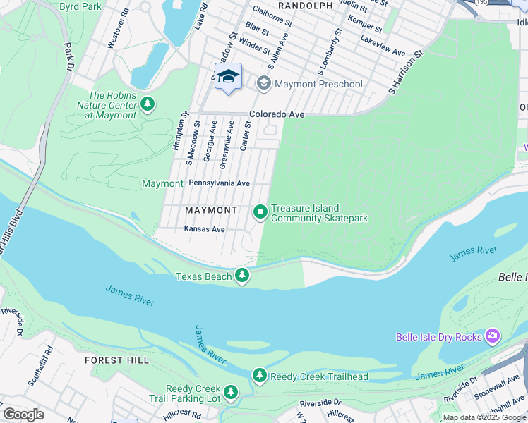 map of restaurants, bars, coffee shops, grocery stores, and more near 1315 New York Avenue in Richmond