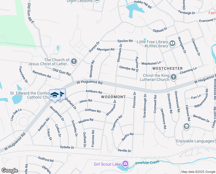 map of restaurants, bars, coffee shops, grocery stores, and more near 10317 West Huguenot Road in Richmond