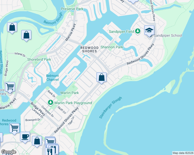 map of restaurants, bars, coffee shops, grocery stores, and more near 539 Anchor Circle in Redwood City