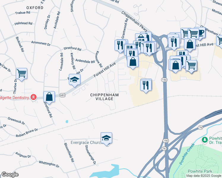 map of restaurants, bars, coffee shops, grocery stores, and more near 2511 South Kenmore Road in Richmond