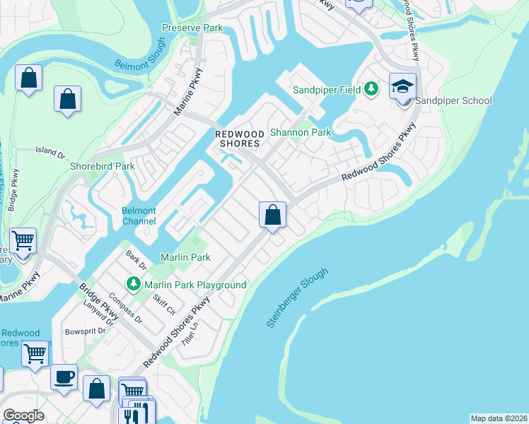 map of restaurants, bars, coffee shops, grocery stores, and more near 561 Anchor Circle in Redwood City