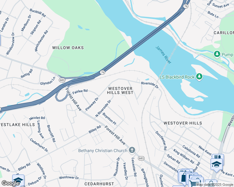 map of restaurants, bars, coffee shops, grocery stores, and more near 5713 Regent Circle in Richmond