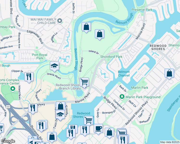 map of restaurants, bars, coffee shops, grocery stores, and more near 461 Cork Harbour Circle in Redwood City