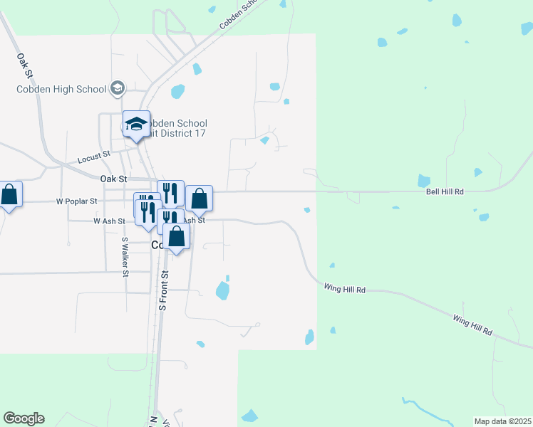 map of restaurants, bars, coffee shops, grocery stores, and more near 300-490 County Highway 8 in Cobden