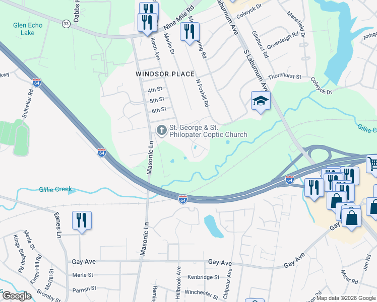 map of restaurants, bars, coffee shops, grocery stores, and more near 4402 Foxtail Lane in Richmond