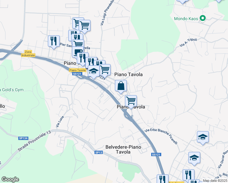 map of restaurants, bars, coffee shops, grocery stores, and more near 14 Via Rosolino Pilo in Belvedere-piano Tavola