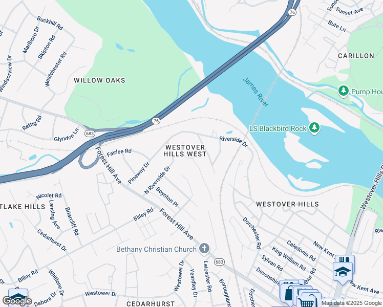 map of restaurants, bars, coffee shops, grocery stores, and more near 5713 Regent Circle in Richmond