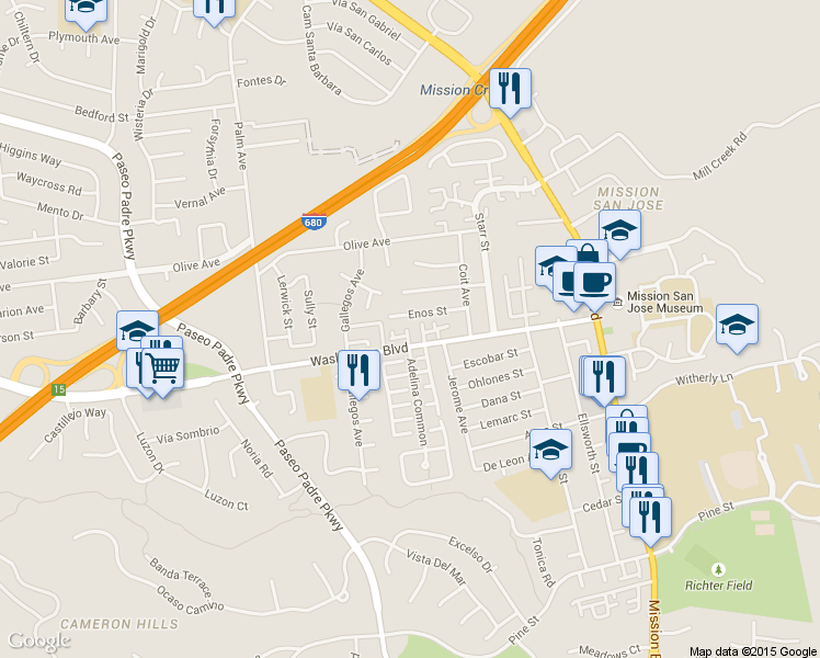 map of restaurants, bars, coffee shops, grocery stores, and more near 43220 Giovanni Terrace in Fremont